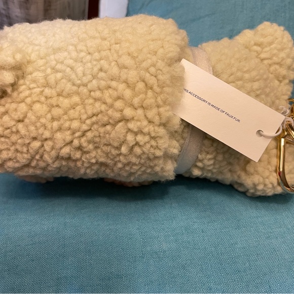 TORY BURCH bear bag charm key ring fob faux shearling mismatched jeweled eyes - Picture 3 of 15